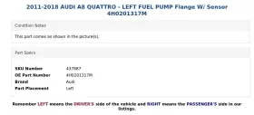 4h0201317m Audi 2011-2018 A8 Quattro - Left Fuel Pump Flange With Sensor #3