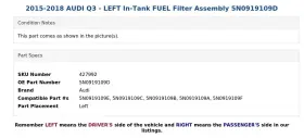 5n0919109d Audi 2015-2018 Q3 - Left In-tank Fuel Filter Assembly #3