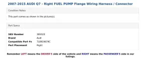 7l8919679c Audi 2007-2015 Q7 - Right Fuel Pump Flange Wiring Harness / Connector #3