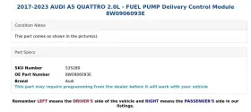 8w0906093e Audi 2017-2023 A5 Quattro 2.0l - Fuel Pump Delivery Control Module #3