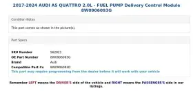 8w0906093g Audi 2017-2024 A5 Quattro 2.0l - Fuel Pump Delivery Control Module #3