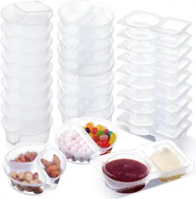 Gex-blushtier-0868 Blushtier 30 Pcs 3 Different Shapes 5 Oz Mini 2 Compartment Snack Containers Clear