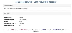 16117181082 Bmw 2011-2015 X5 - Left Fuel Pump 7181082 #3