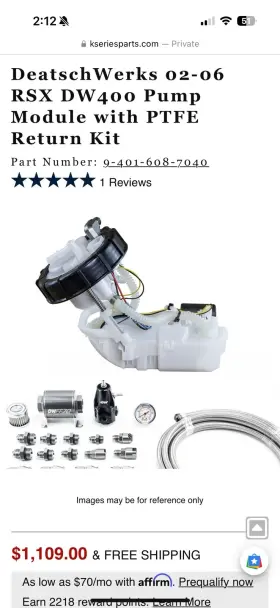 9-401-608-7040 Deatschwerks Fuel Pump Hanger Kit Fits 01-05 Civic/02-06 Rsx Ptfe