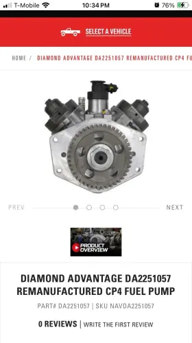 Da2251057 Diamond Advantage Duramax 6.6l Injection Pump Remanufactured Cp4 Lml And Lgh
