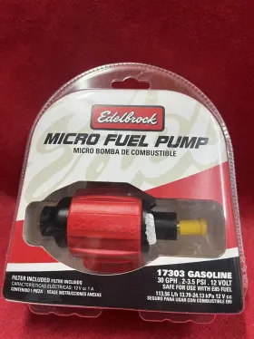 Edelbrock 085347173037 Micro Fuel Pump 17303 Gasoline 30 Gph 2-3.5 Psi 12v With Filter New