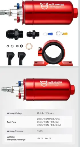 Evil Energy Jn-fs23-00056000-new External Inline Fuel Pump Electric 300lph High Flow 12v