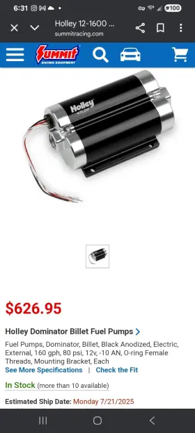 Ho12-1600 Holley Dominator Billet Fuel Pump 12-1600