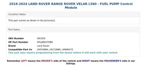 Hpla9d370ba Land Rover 2018-2024 Range Velar L560 - Fuel Pump Control Module #3