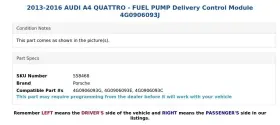 4g0906093j Porsche 2013-2016 Audi A4 Quattro - Fuel Pump Delivery Control Module #3