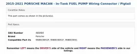 95b919051p Porsche 2015-2021 Macan - In-tank Fuel Pump Wiring Connector / Pigtail #3